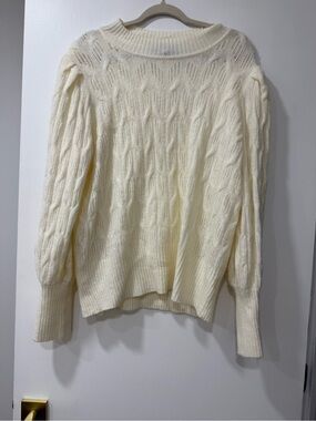 Express Cream Cable Knit Scoopneck Sweater